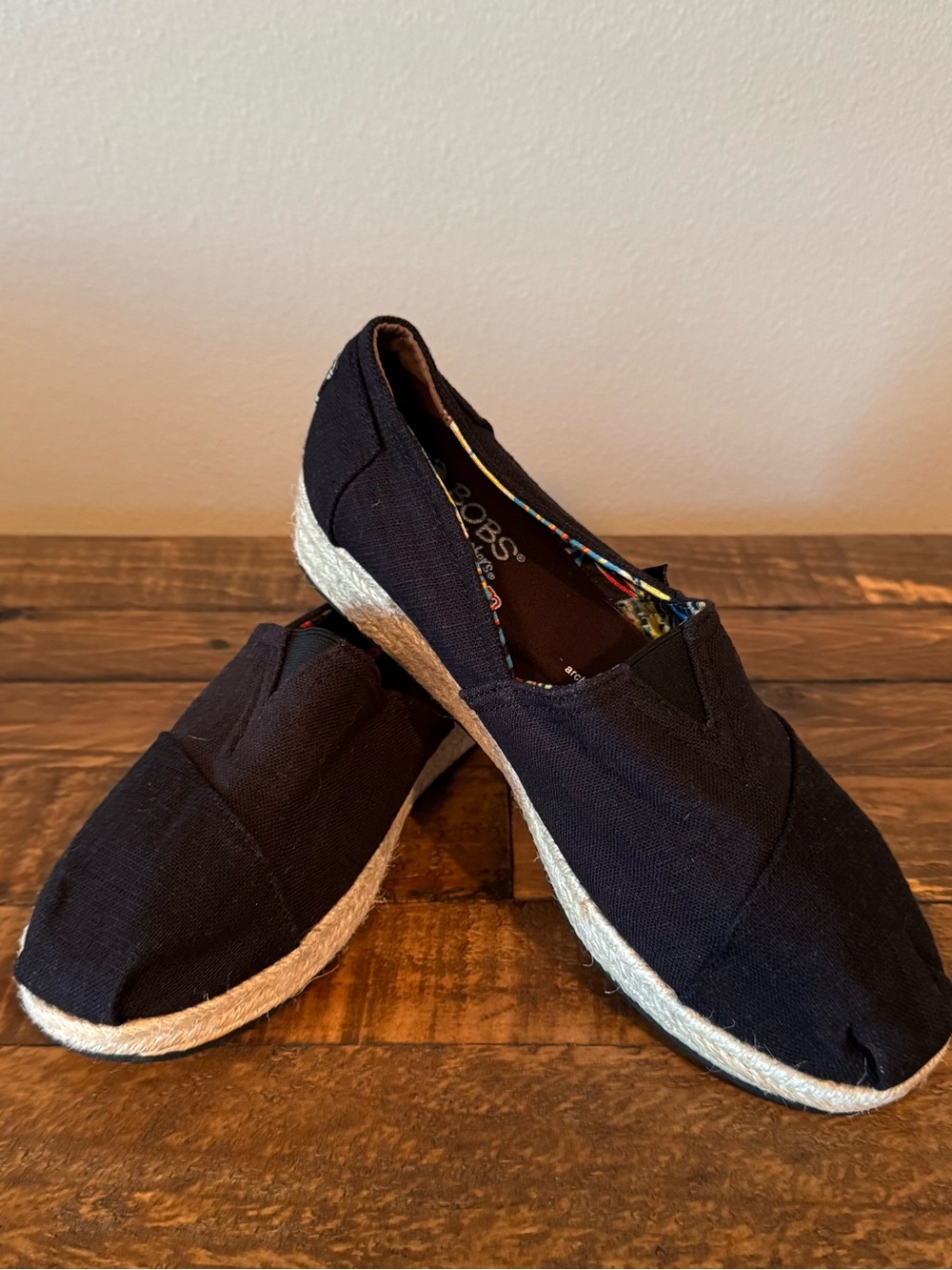BOBS from Skechers Black Canvas Slip-On Espadrille Flats